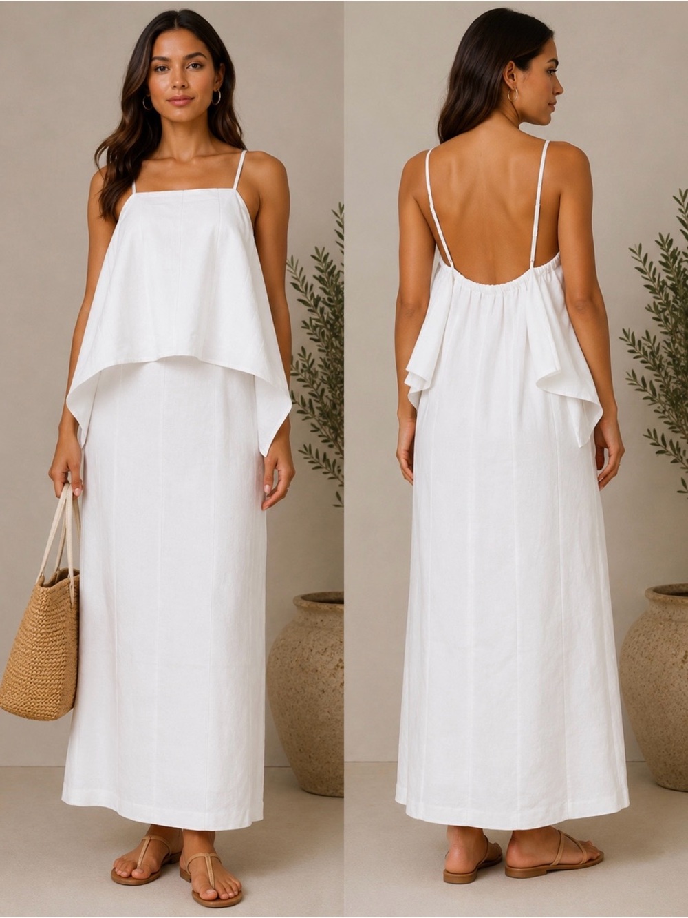 Collection Privee? White Spaghetti-Strap Layered Maxi Dress